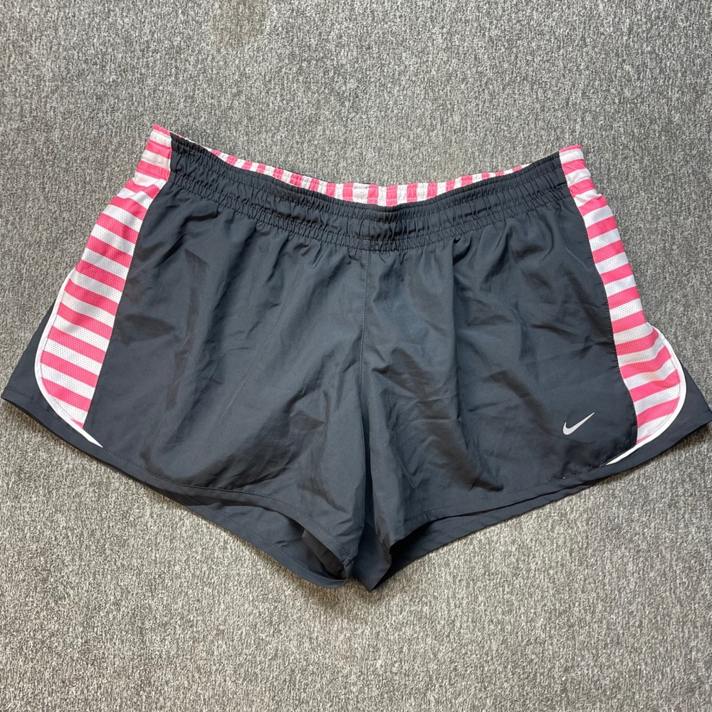 Nike Womens XL Running Shorts Dri-FIT Gray Pink White Mesh Striped 454440-060